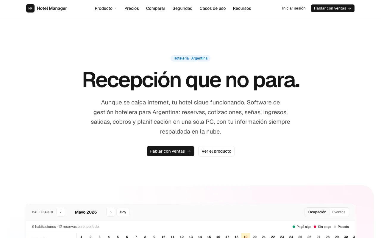 Captura del sitio de Hotel Manager
