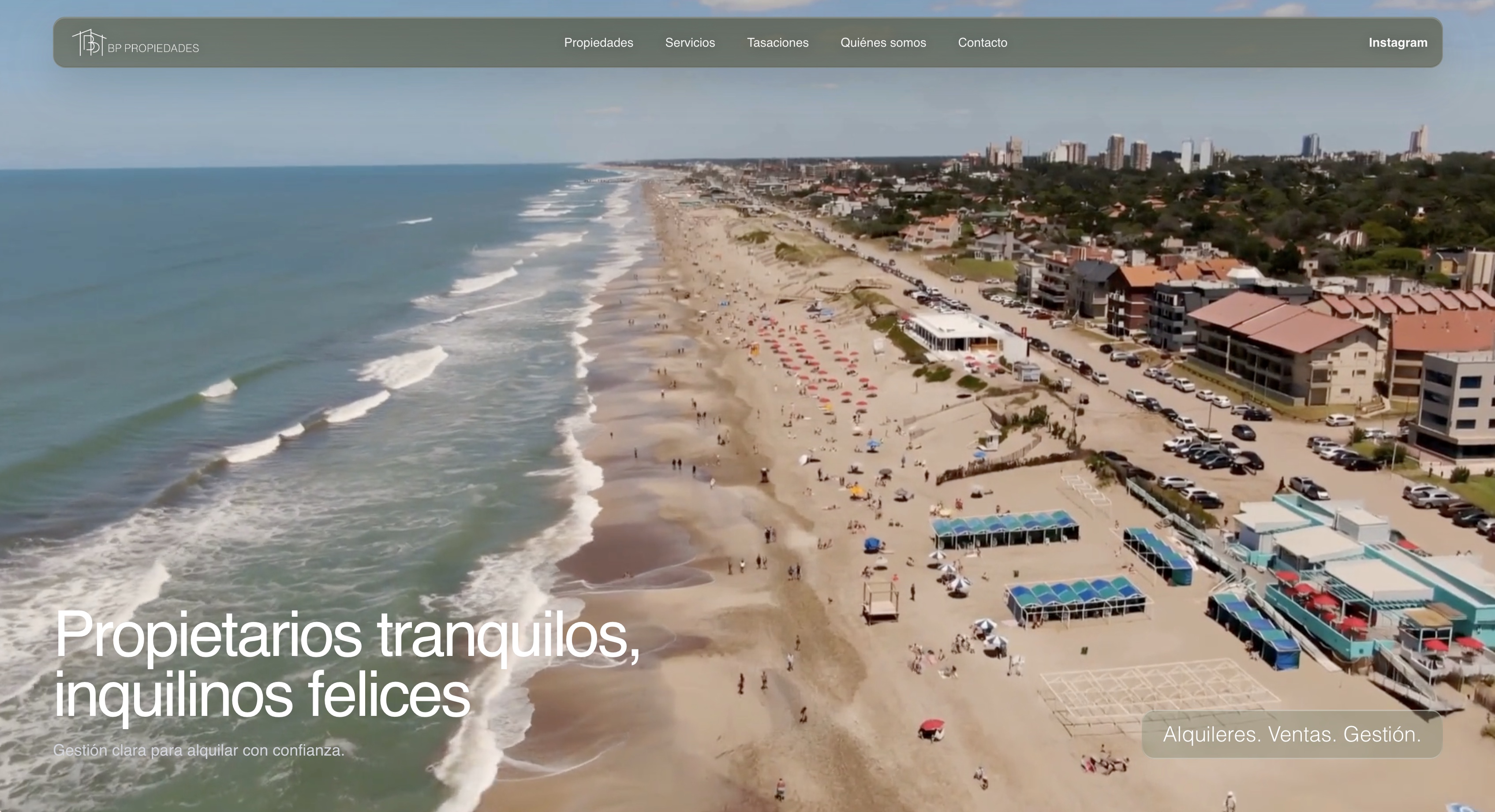 Portada de BP Propiedades con una vista aérea de la costa