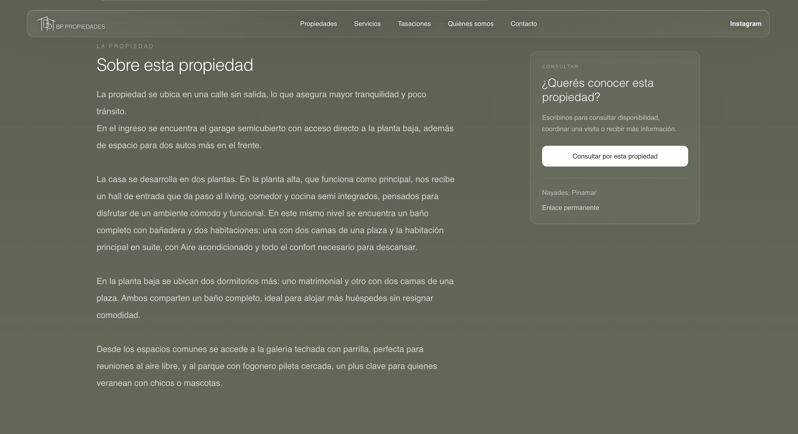 Descripción y formulario de consulta de una propiedad