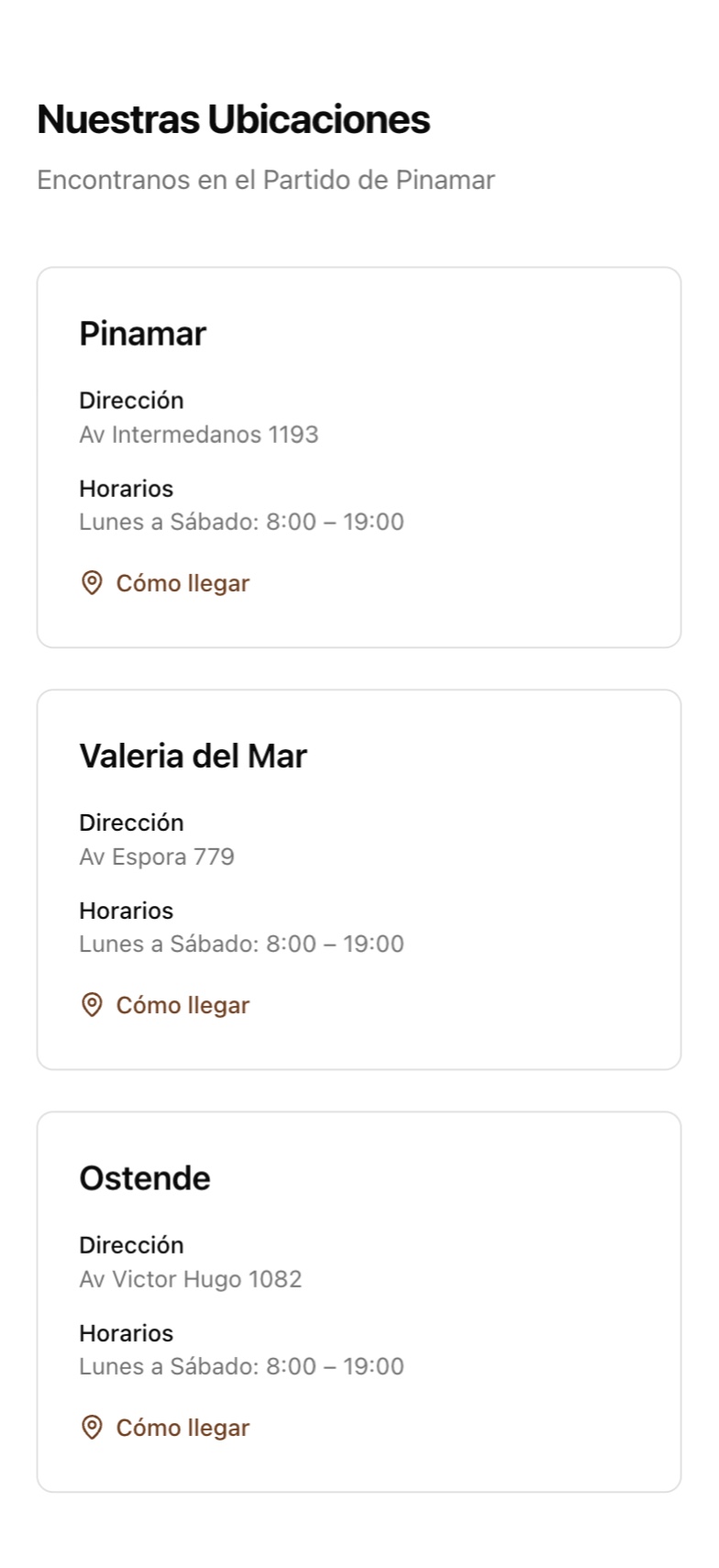 Ferretería Jorgito store locations in a responsive layout