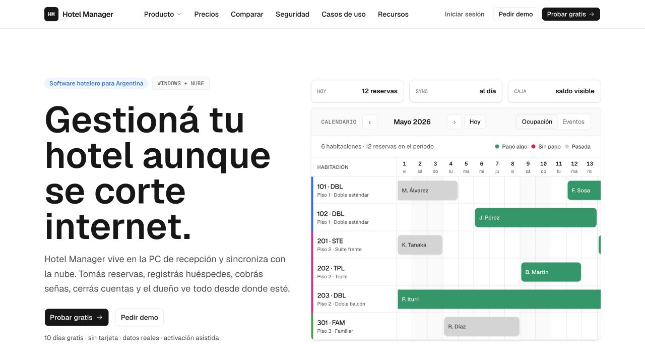 Hotel Manager product showcase featuring its booking calendar