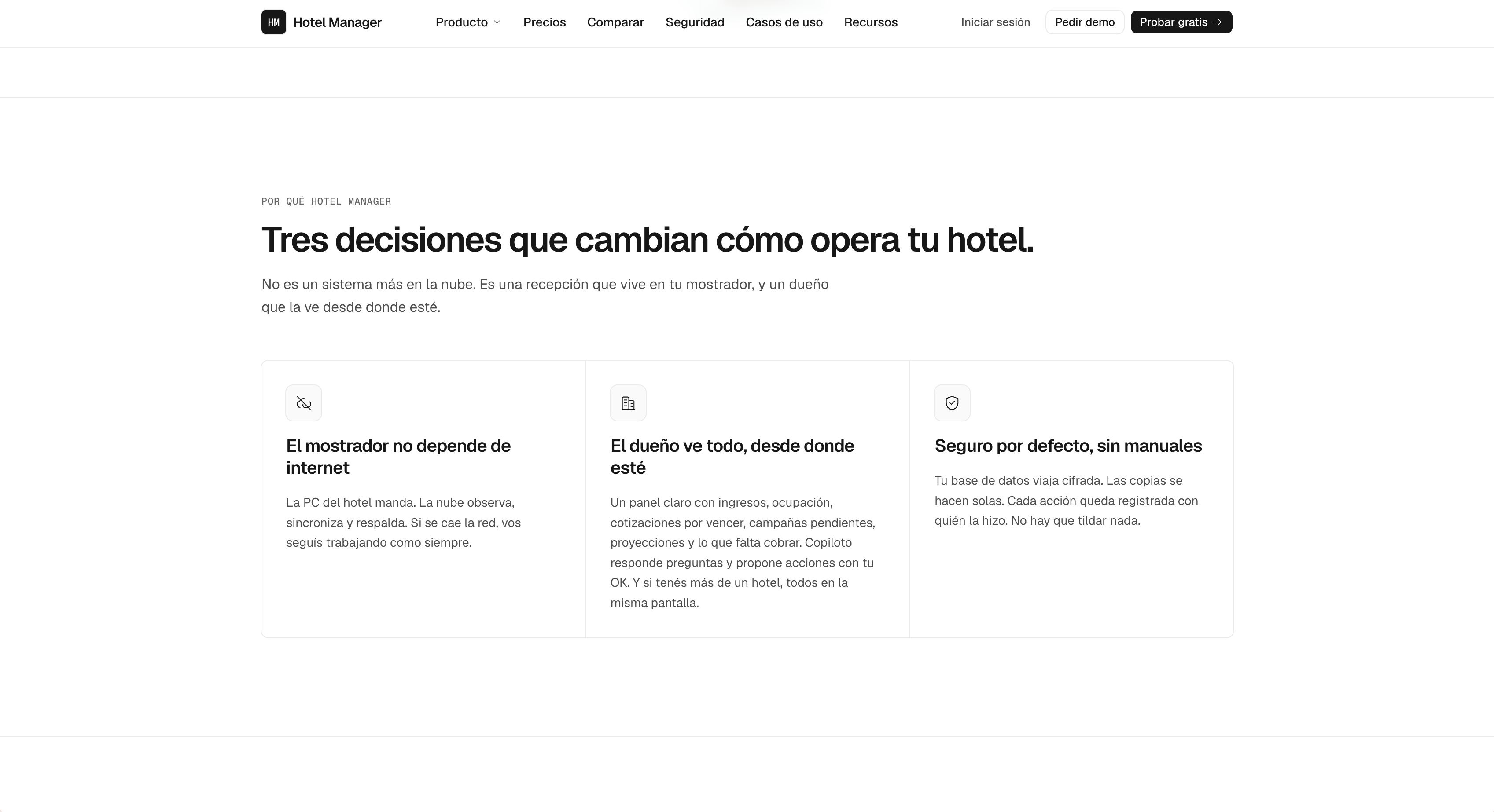 Sección de decisiones de Hotel Manager para la operación del hotel