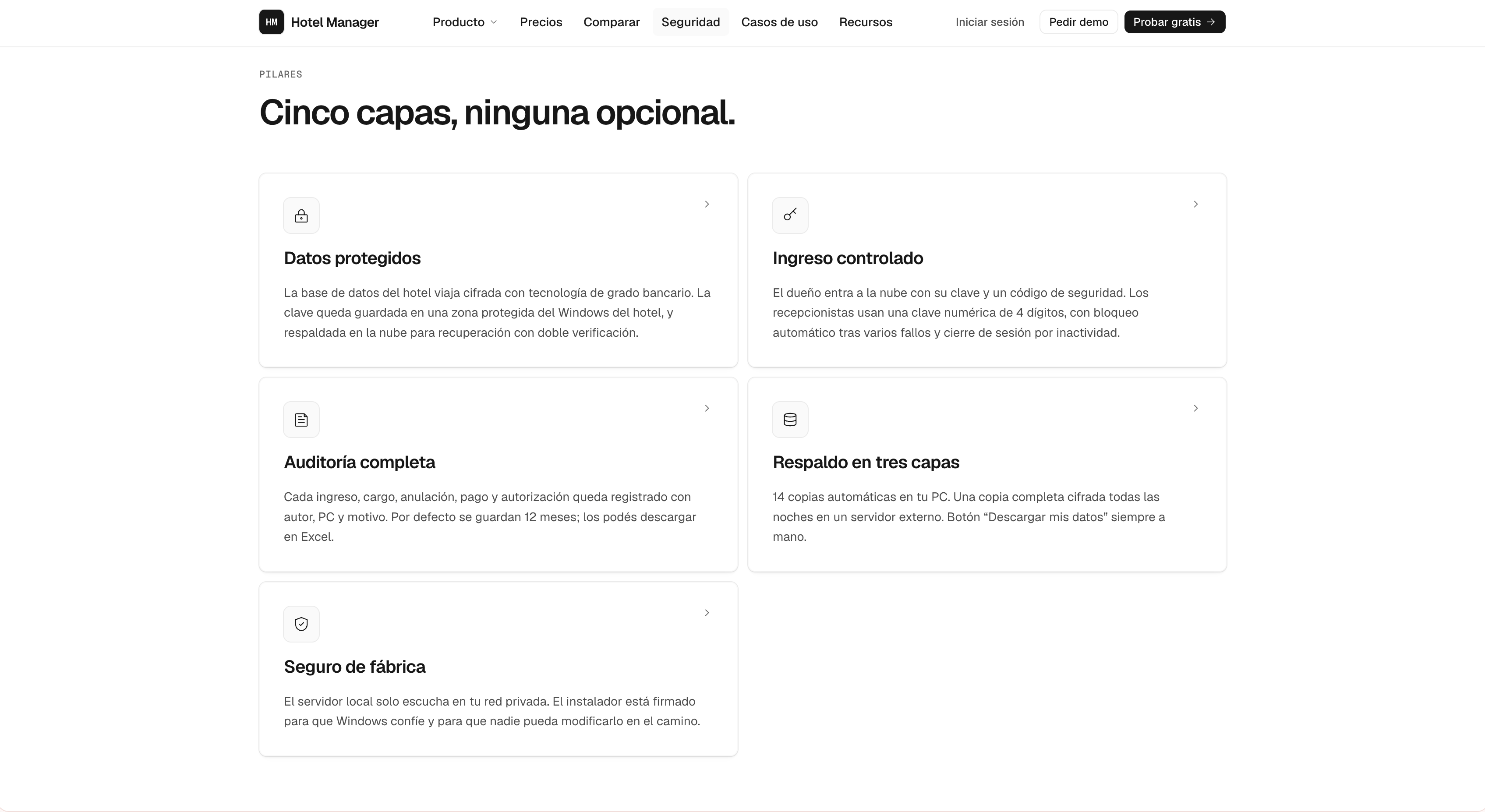 Página de seguridad de Hotel Manager