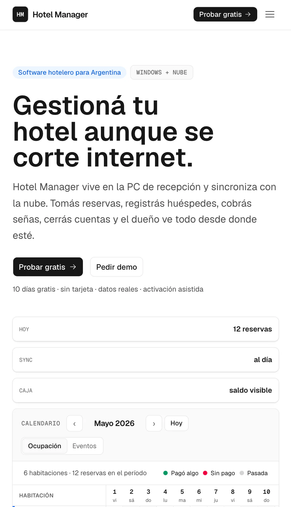 Mobile view of the Hotel Manager system